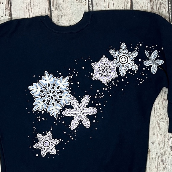 Vintage Snowflakes Winter 1990s Blue Crewneck Pullover Sweatshirt - Picture 5 of 6
